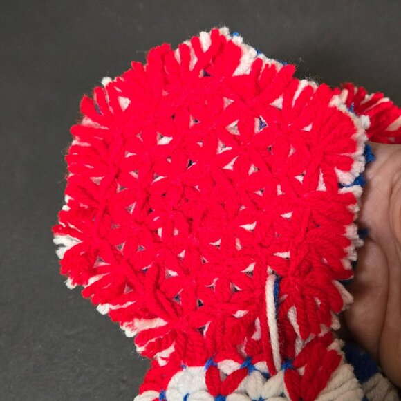 Set (8) VTG Handmade Red White Blue Crochet Coaster Trivet 5" Patriotic Hot Pads - Picture 6 of 8